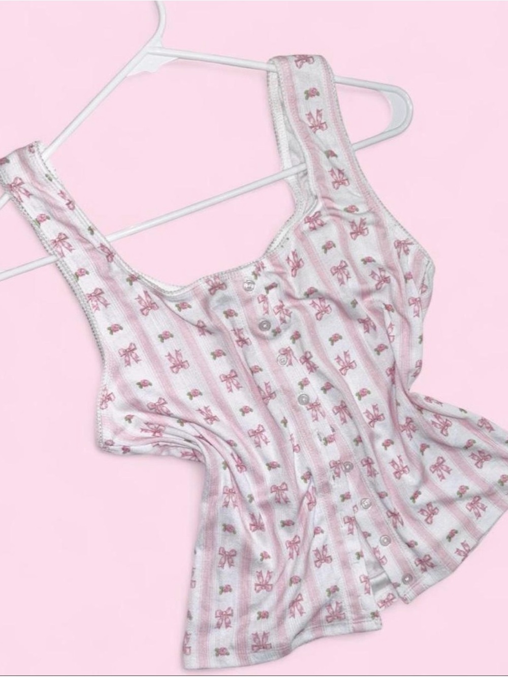 Pink Floral Bow-Print Coquette Tank Top